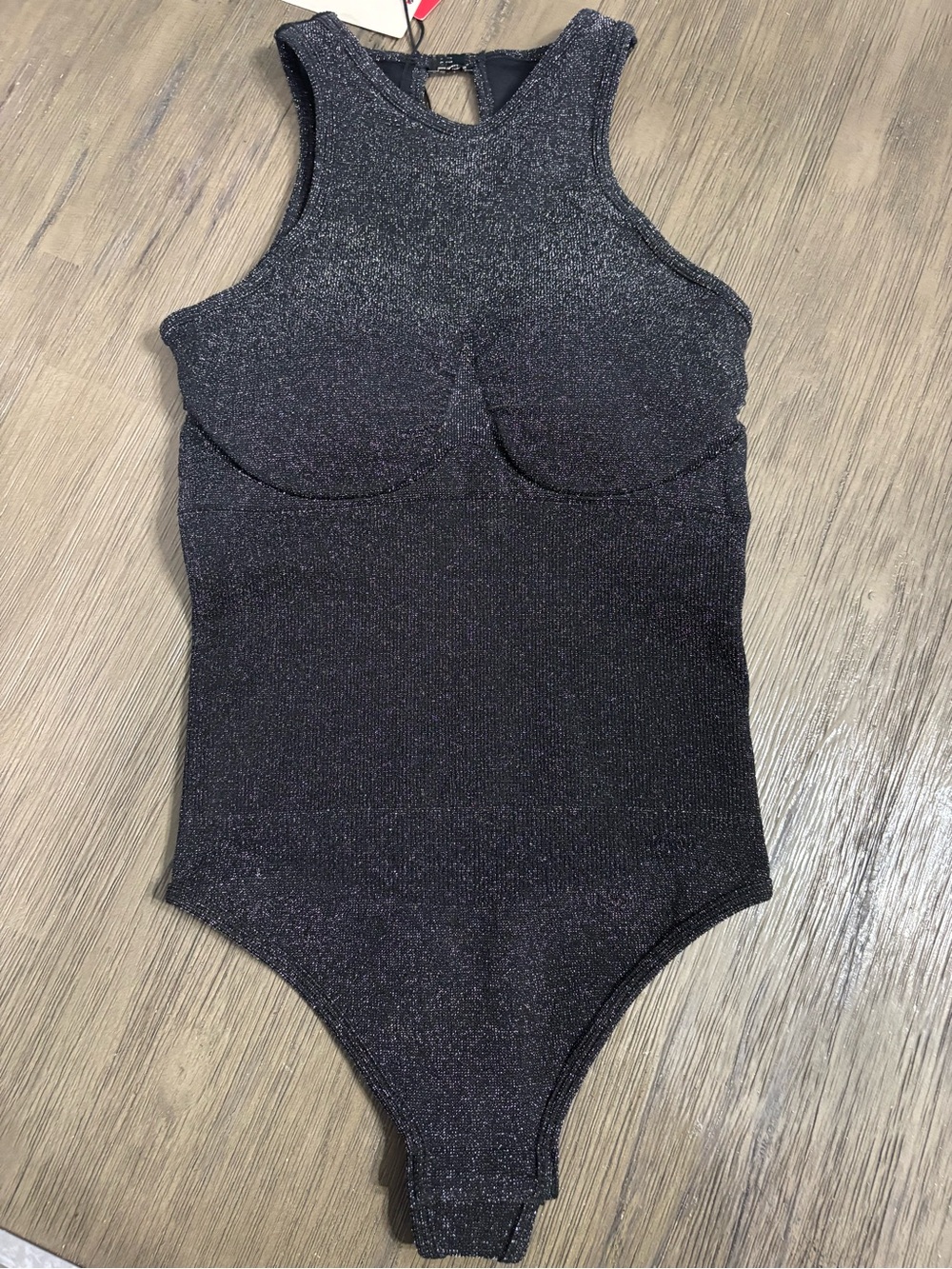 Popilush Shimmery Black Contour Bodysuit - XS